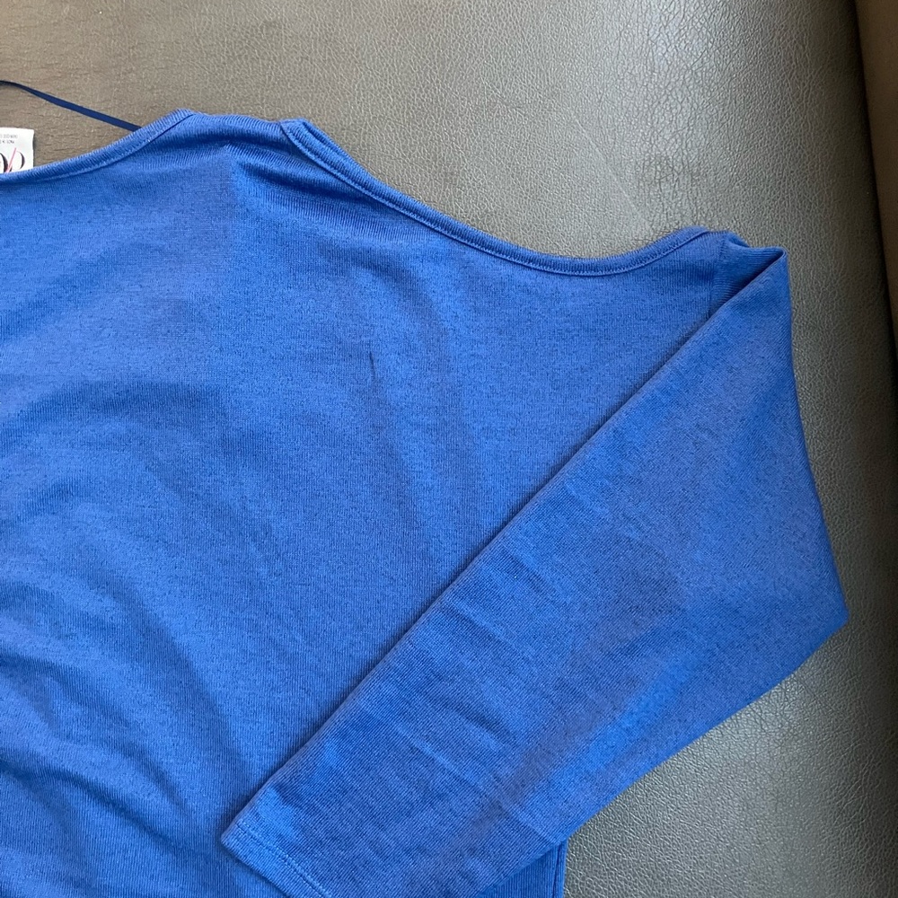 DC Jeans Blue Peekaboo Shoulder Criss Cross V-Neck Shirt Size XL Festival Casual - Picture 7 of 10